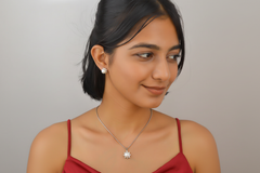 Silver Floral Pearl Pendant Set
