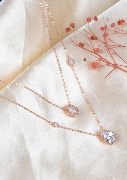 925 Sterling Rose Gold Double Layered Drop Necklace