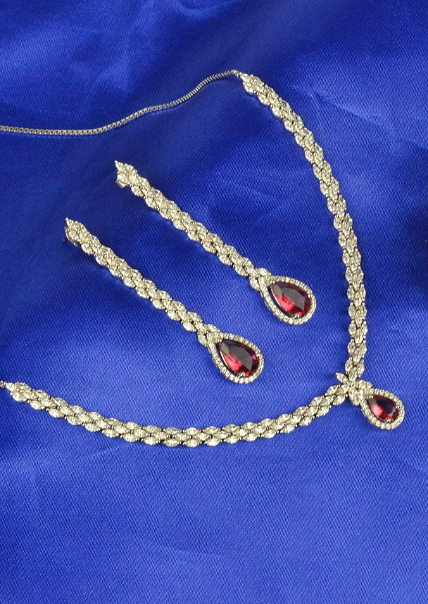 925 Sterling Silver Ruby Red Necklace with Danglers