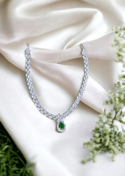 925 Sterling Silver Emerald Green Necklace with Danglers