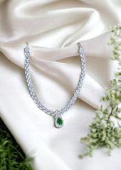 925 Sterling Silver Emerald Green Necklace with Danglers