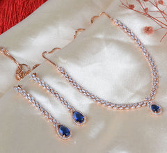 925 Sterling Silver Rose Gold Sapphire Blue Necklace with Danglers