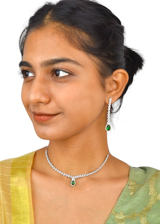 925 Sterling Silver Emerald Green Necklace with Danglers