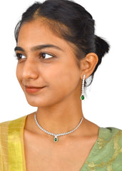 925 Sterling Silver Emerald Green Necklace with Danglers