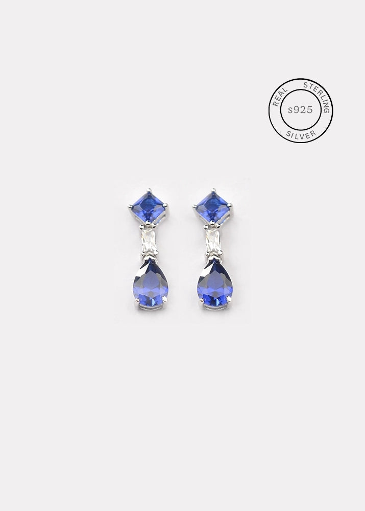 Silver Sapphire Blue Zircon Drop Dangles