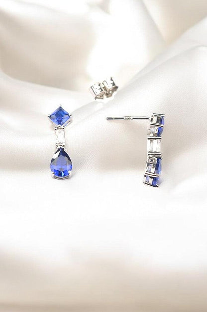 Silver Sapphire Blue Zircon Drop Dangles