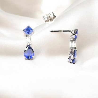 Silver Sapphire Blue Zircon Drop Dangles