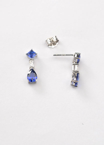 Silver Sapphire Blue Zircon Drop Dangles