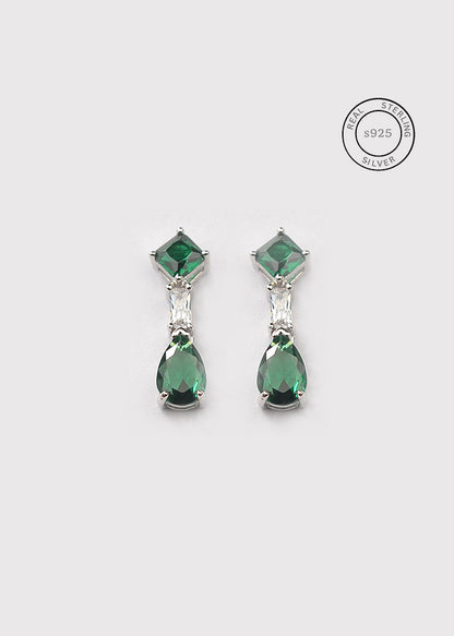 Silver Emerald Green Zircon Drop Dangles