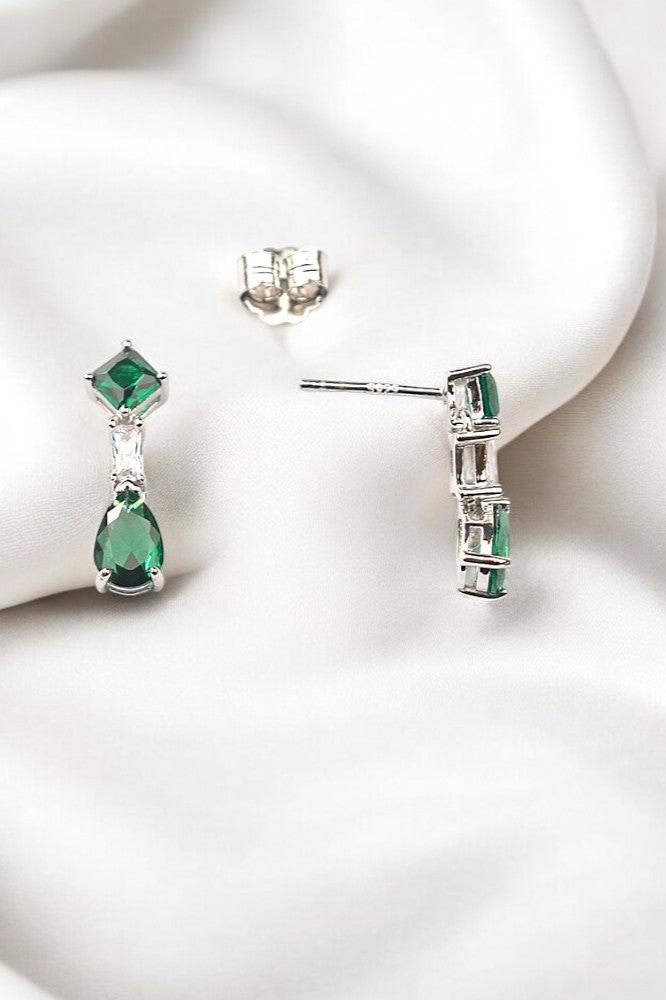 Silver Emerald Green Zircon Drop Dangles