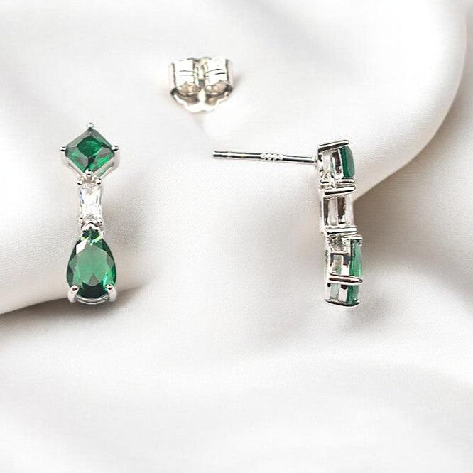 Silver Emerald Green Zircon Drop Dangles