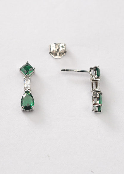 Silver Emerald Green Zircon Drop Dangles