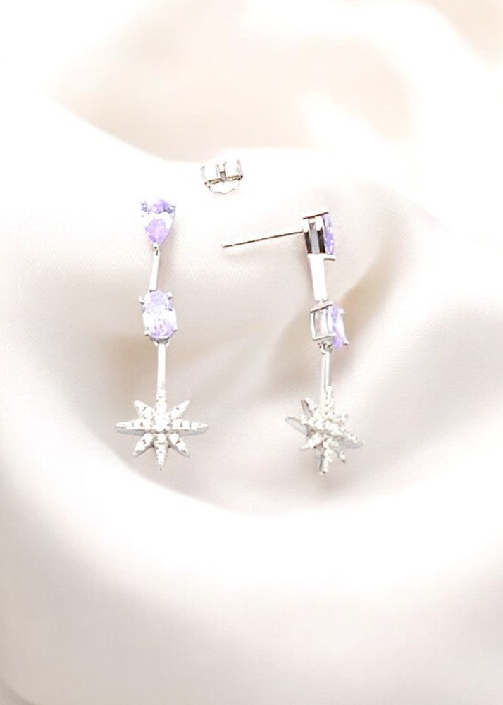 Silver Light Purple Star Danglers