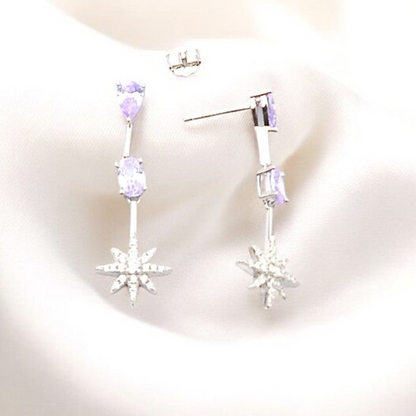 Silver Light Purple Star Danglers