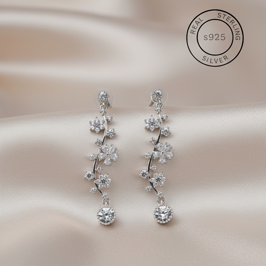 Silver Floral Fusion Danglers