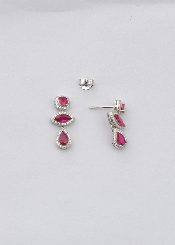 Silver Rani Pink Drop Danglers