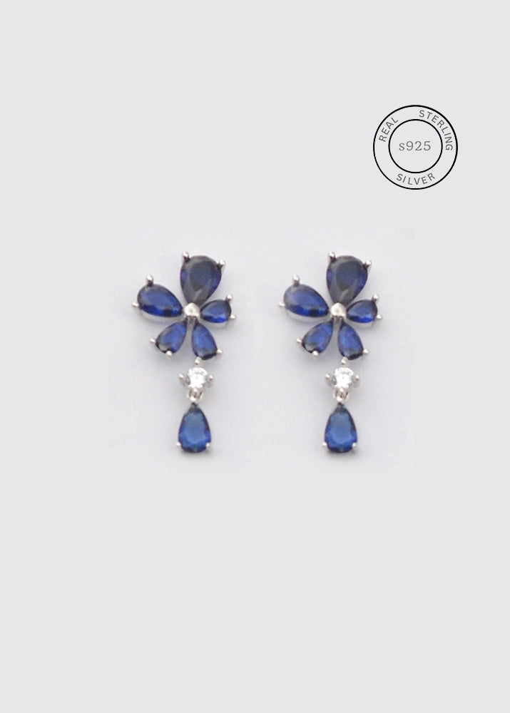 Silver Sapphire Blue Blossom Earrings