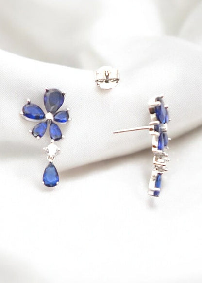 Silver Sapphire Blue Blossom Earrings