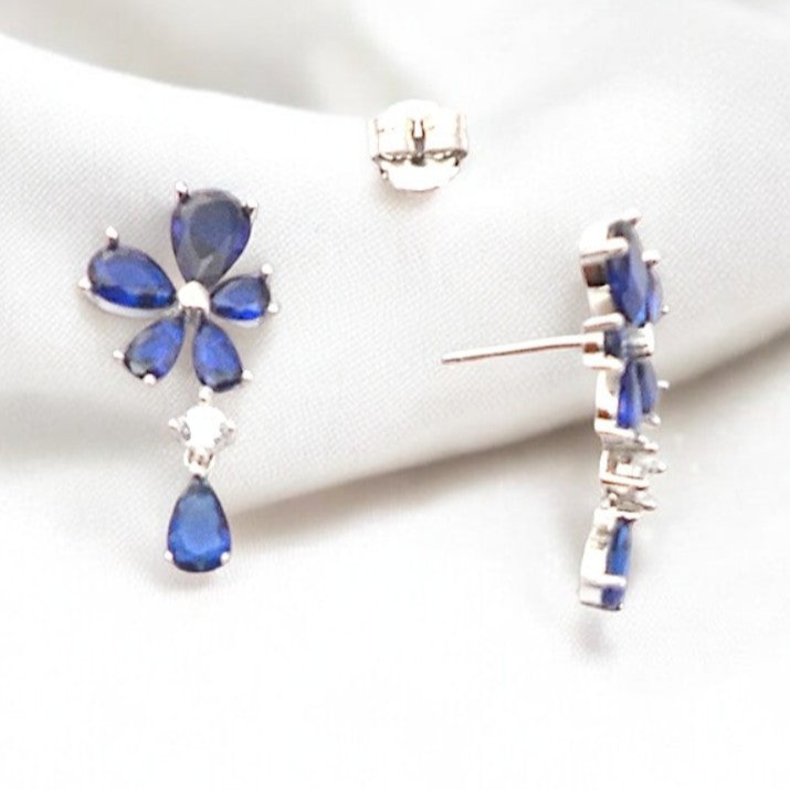 Silver Sapphire Blue Blossom Earrings