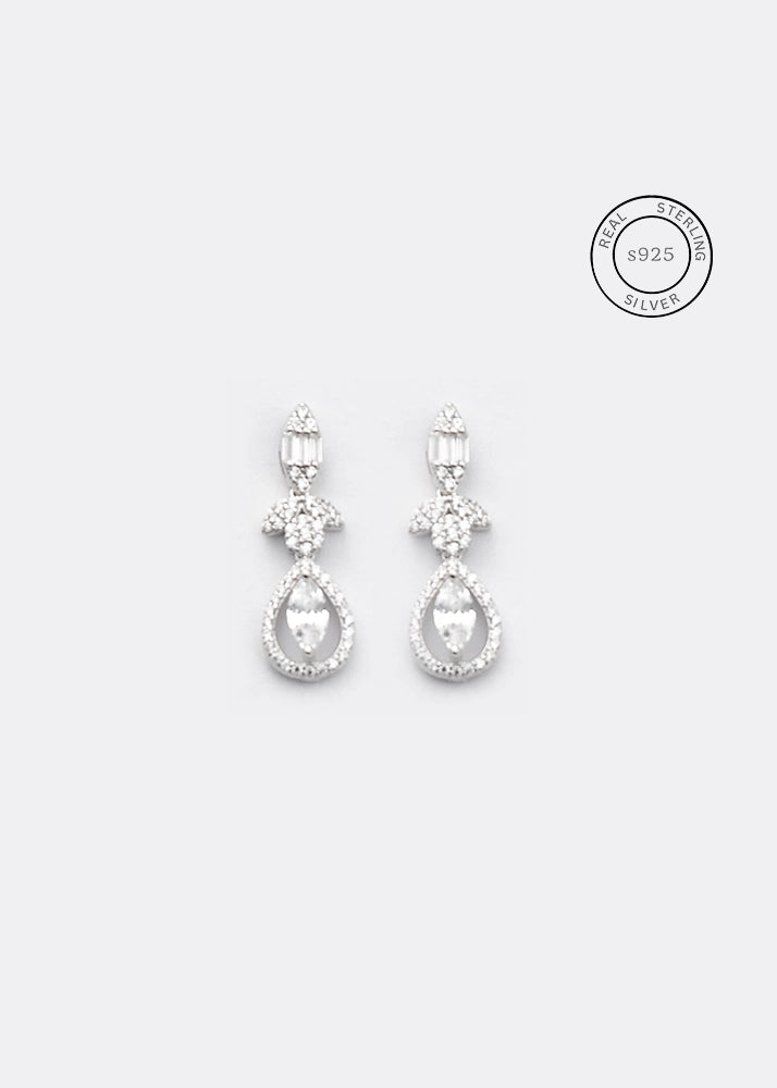 Silver Zircon Elegance Drop Danglers