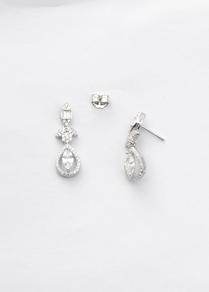 Silver Zircon Elegance Drop Danglers