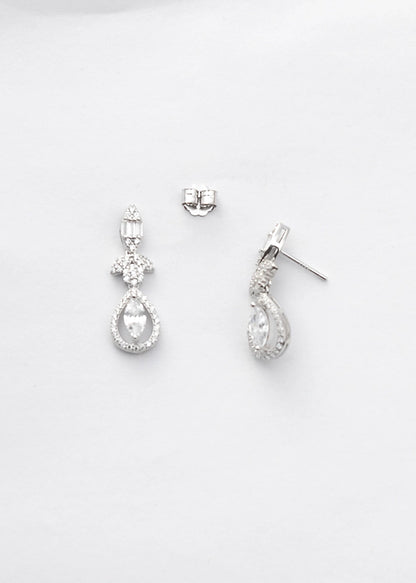 Silver Zircon Elegance Drop Danglers