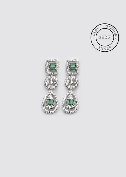 Silver Emerald Green Drop Danglers