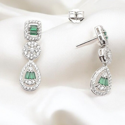 Silver Emerald Green Drop Danglers