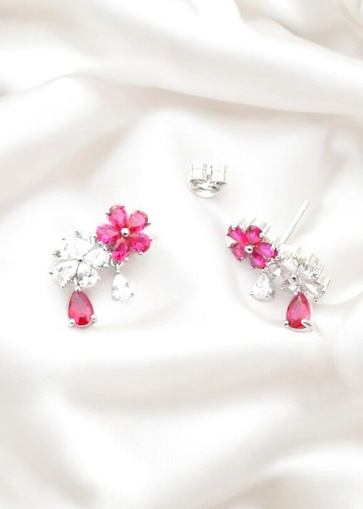 Silver Rani Pink Blossom Earrings