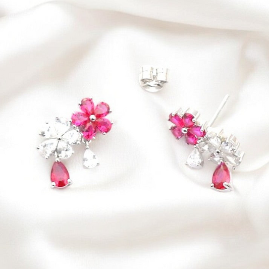 Silver Rani Pink Blossom Earrings