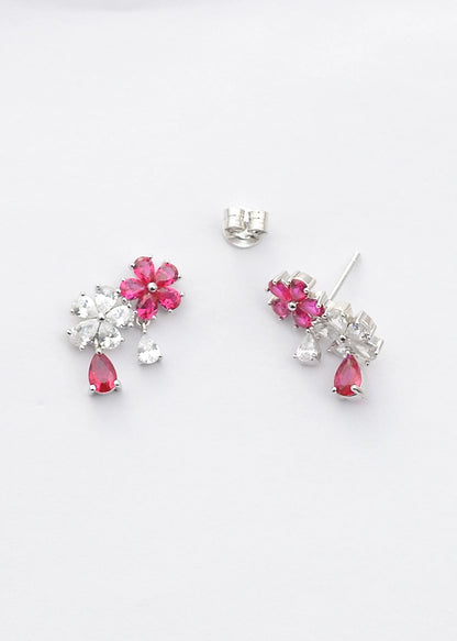 Silver Rani Pink Blossom Earrings