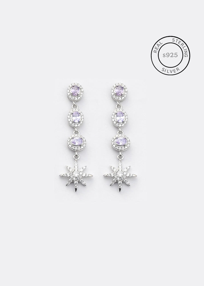 Silver Light Purple Star Danglers