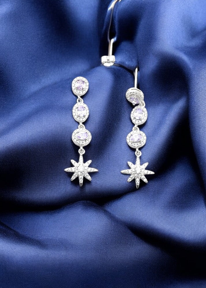 Silver Light Purple Star Danglers