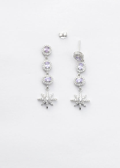 Silver Light Purple Star Danglers