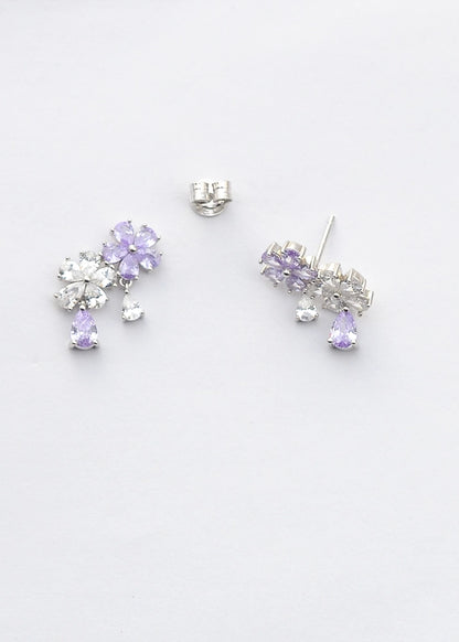 Silver Purple Blossom Earrings