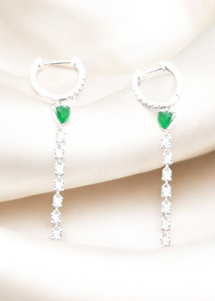 Silver Emerald Green Hoop Earrings