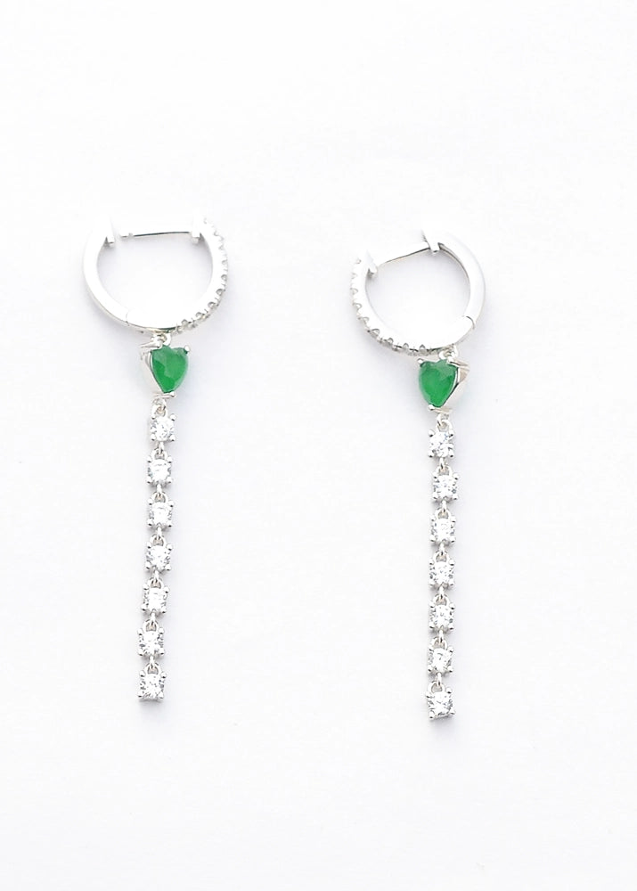 Silver Emerald Green Hoop Earrings