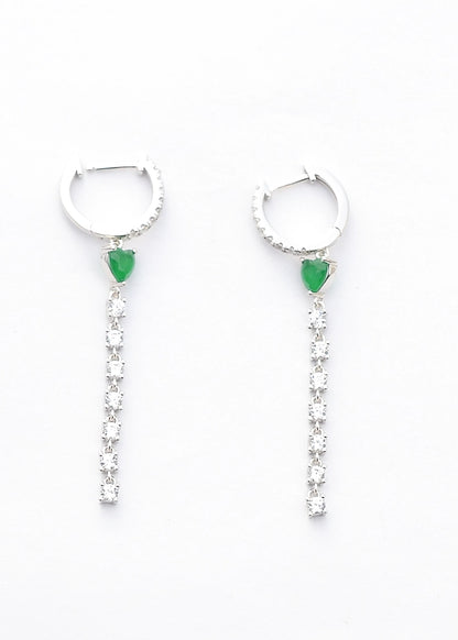 Silver Emerald Green Hoop Earrings