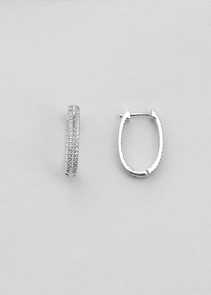 Silver Zircon U shaped Bali hoops