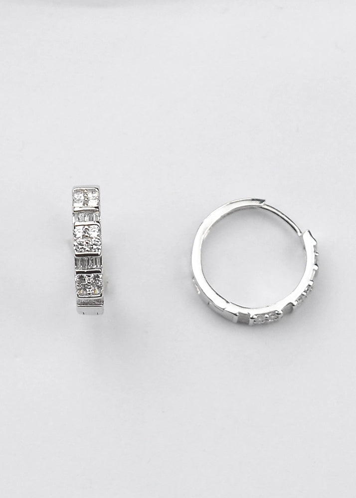 Silver CZ Zircon Bali hoops