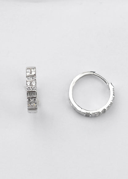 Silver CZ Zircon Bali hoops