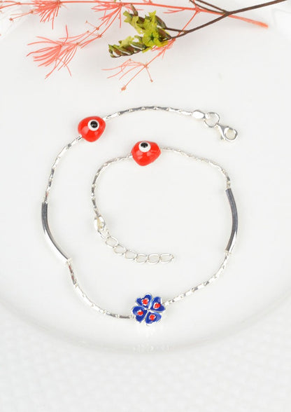 925 Sterling Silver Evil Eye Anklets (pair)