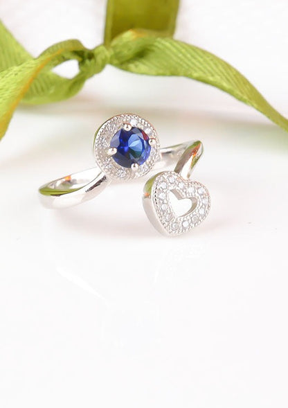 925 Sterling Silver Sapphire Blue Heart Ring