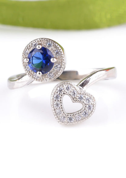 925 Sterling Silver Sapphire Blue Heart Ring