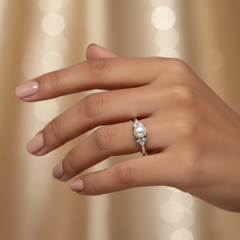 925 Sterling Silver Pearl Zircon Flower Ring