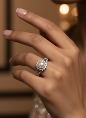 925 Sterling Silver Pearl Zircon Flower Ring