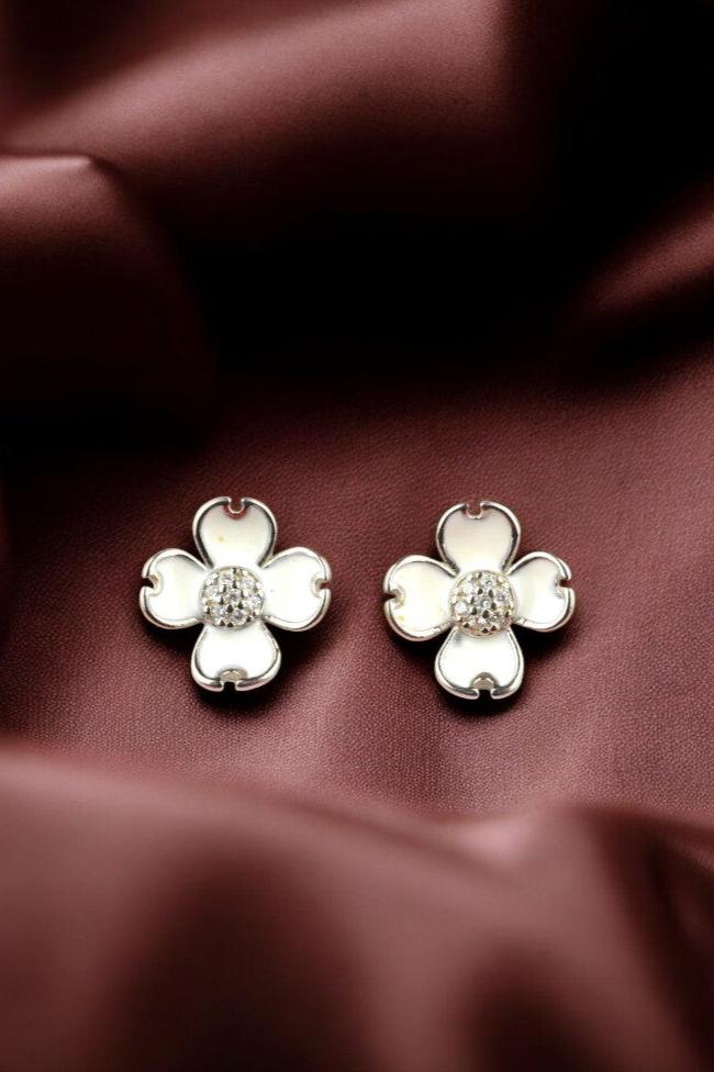 While Enamel Flower Earring