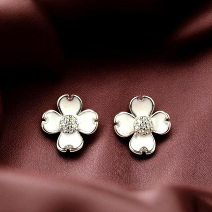 While Enamel Flower Earring