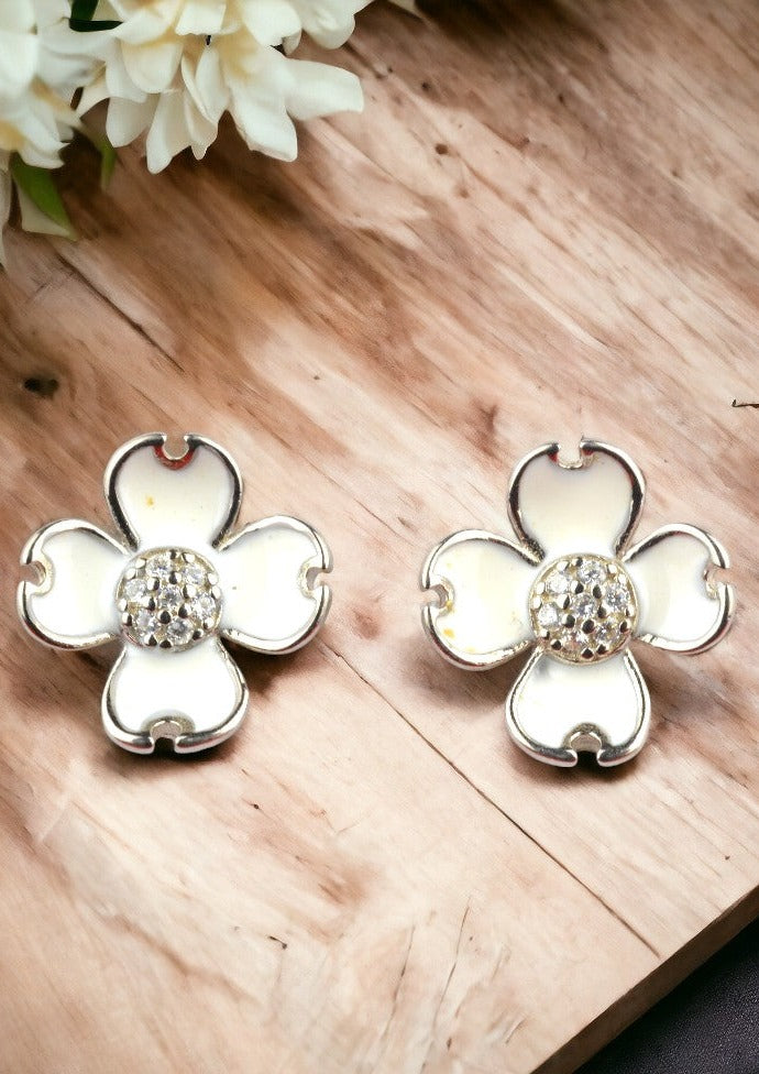 While Enamel Flower Earring