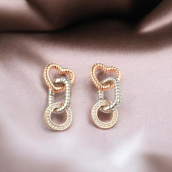 Rose Gold Heart Charm Earrings